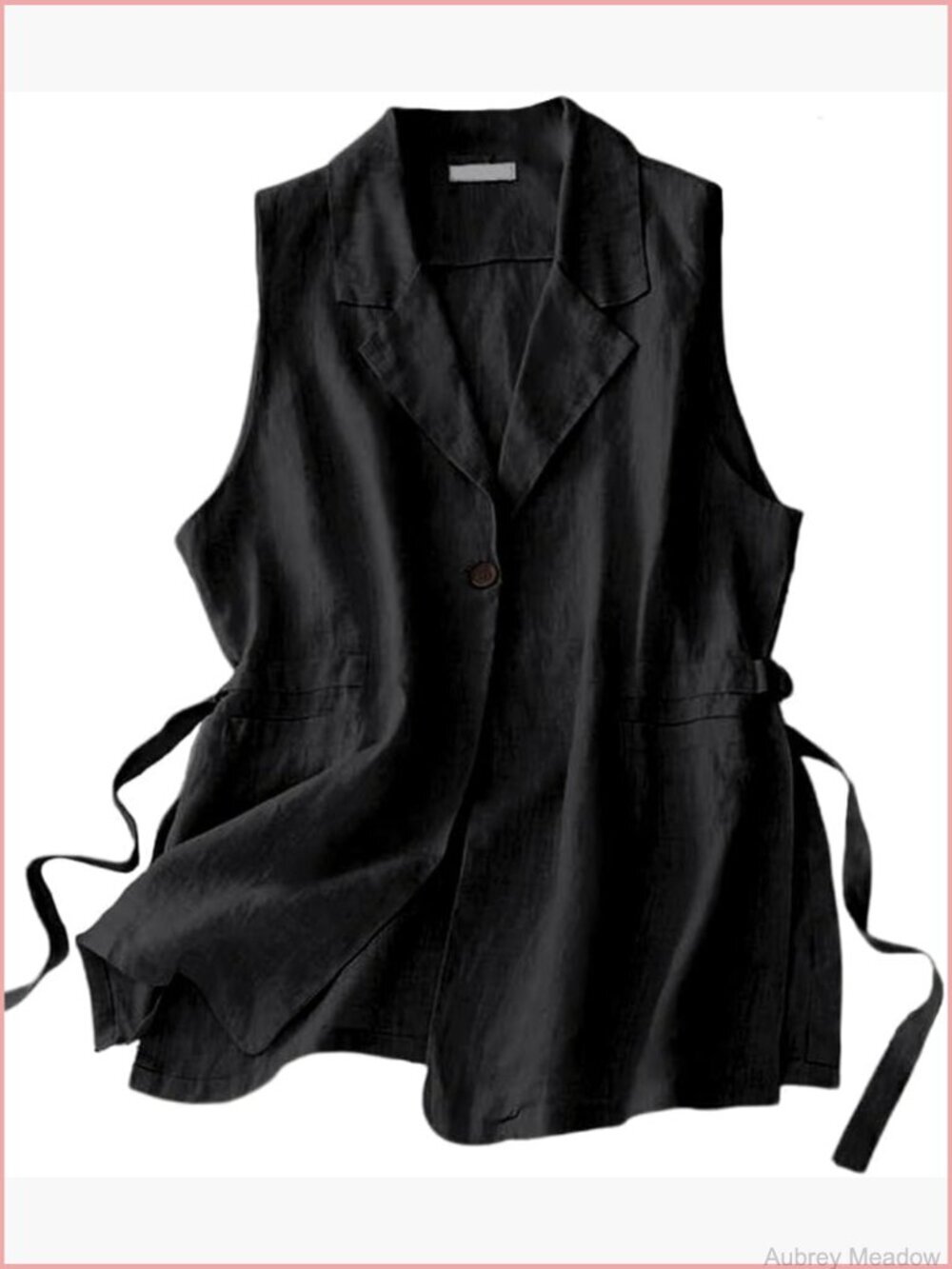 Sleeveless Blazer Vest Notch Lapel One Button Side Pockets Linen Blend Office
